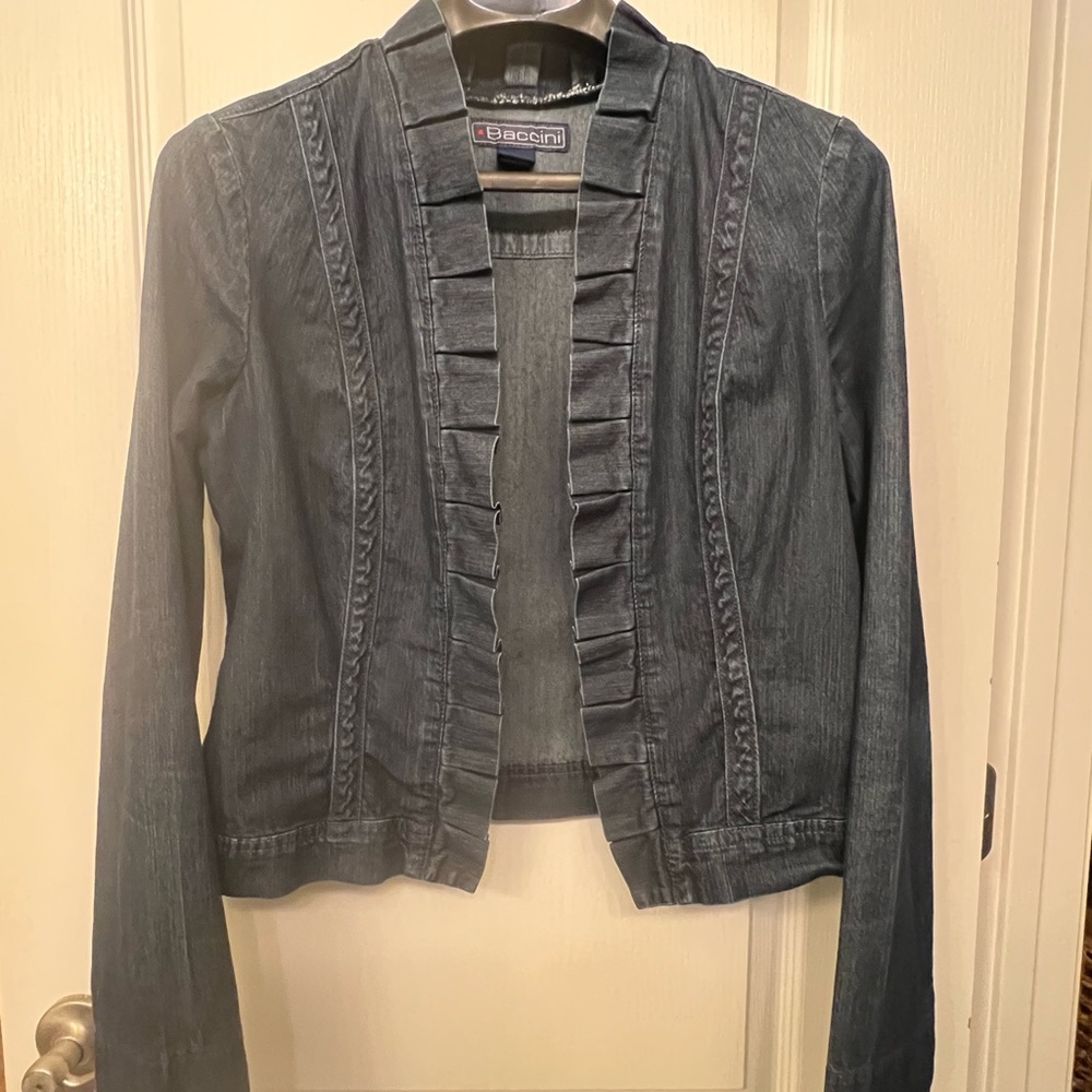 Baccini Ruffled Denim Jacket in Dark Blue